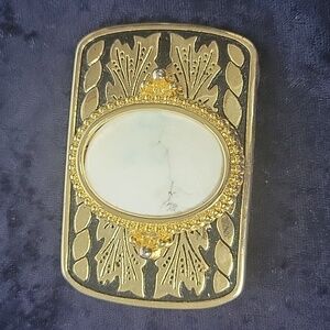 Womens Western Oval Polished Stone Decorative Gold Metal W/Black Belt Bu…